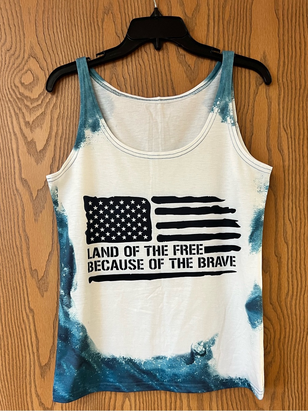 Patriotic 'Land of the Free' Tank Top in White and Teal